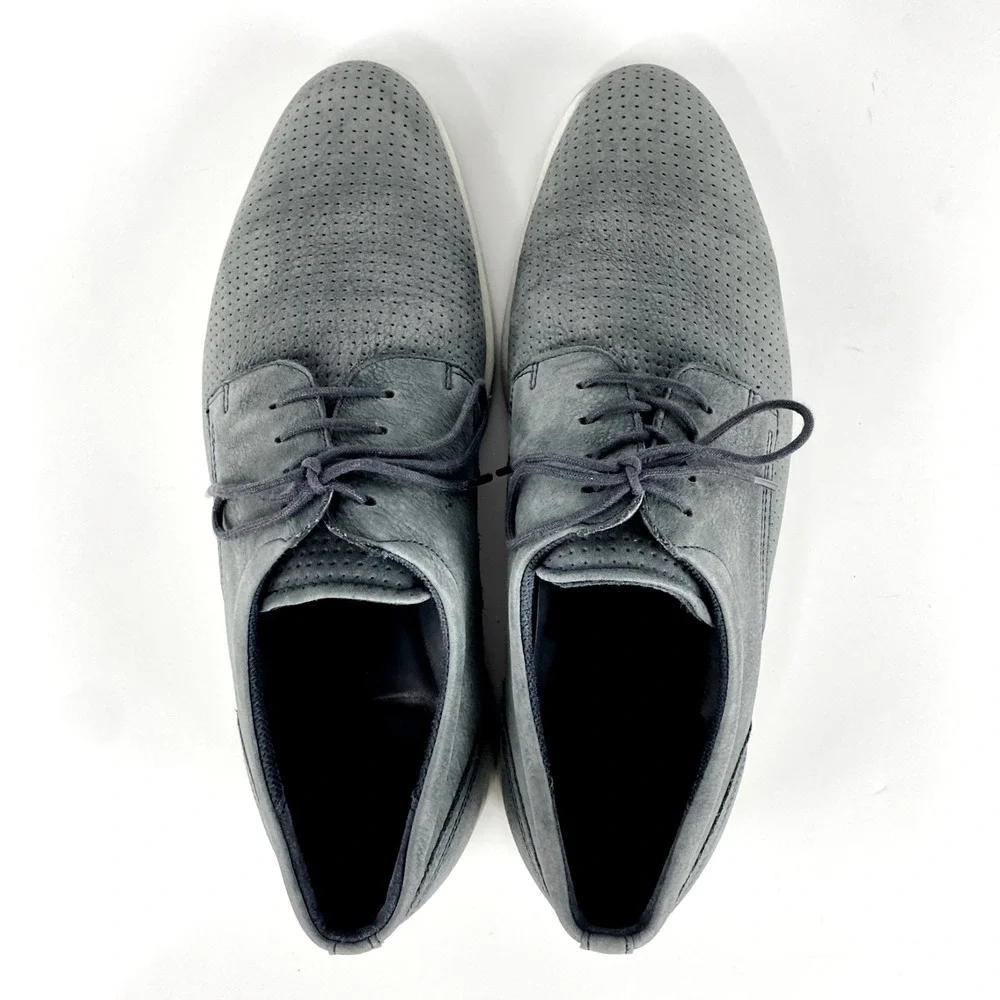 ECCO Leather Oxford Shoes Men's 8 Gray Soft Perforated Leather 42 Lace Up Casual